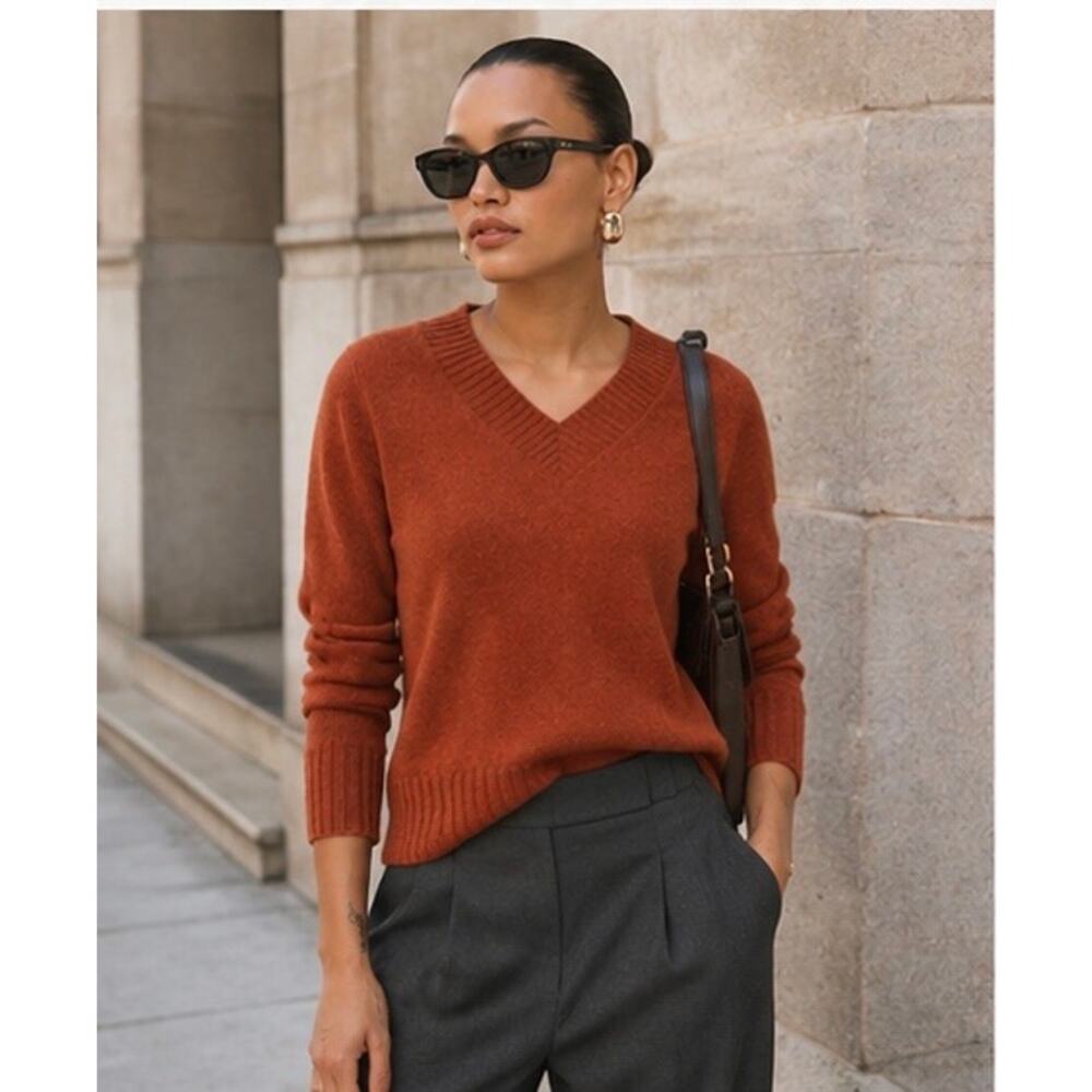 Reformation Dulce Cashmere Sweater Rust V-Neck Cropped Knit small